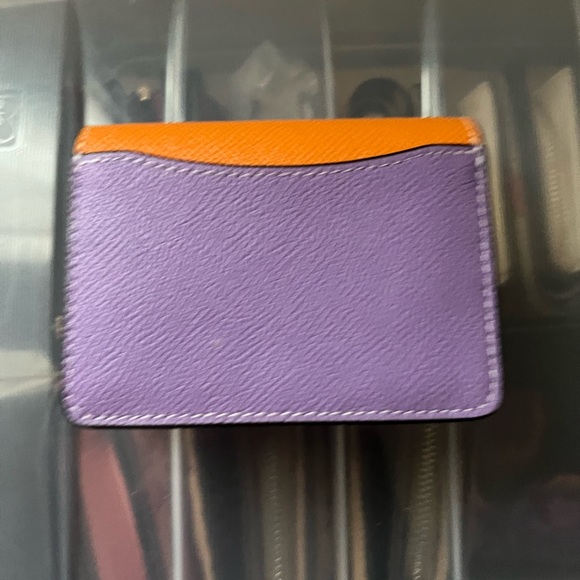 Coach Mini Wallet On Chain Bag in Colorblock Bright Yellow/Mandarin Leather NWT - Picture 9 of 11